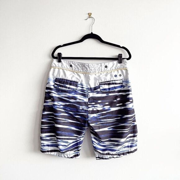 Robert Graham Mens Board Shorts Classic Fit Patterned Trunks Blue White Sz 34 - Picture 2 of 9